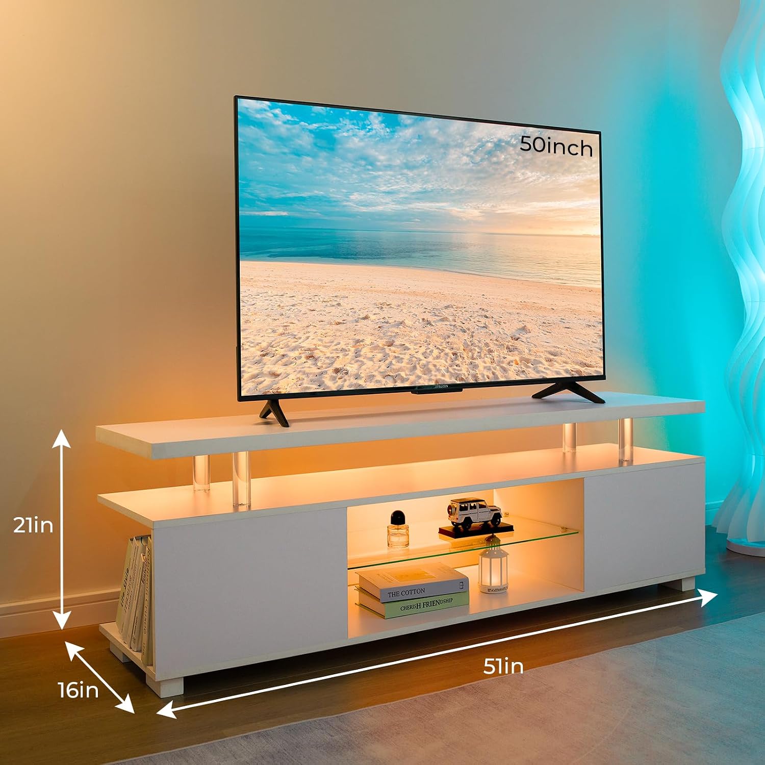 Gaming Console Entertainment Center - Meja TV LED Putih, Pusat Hiburan,
