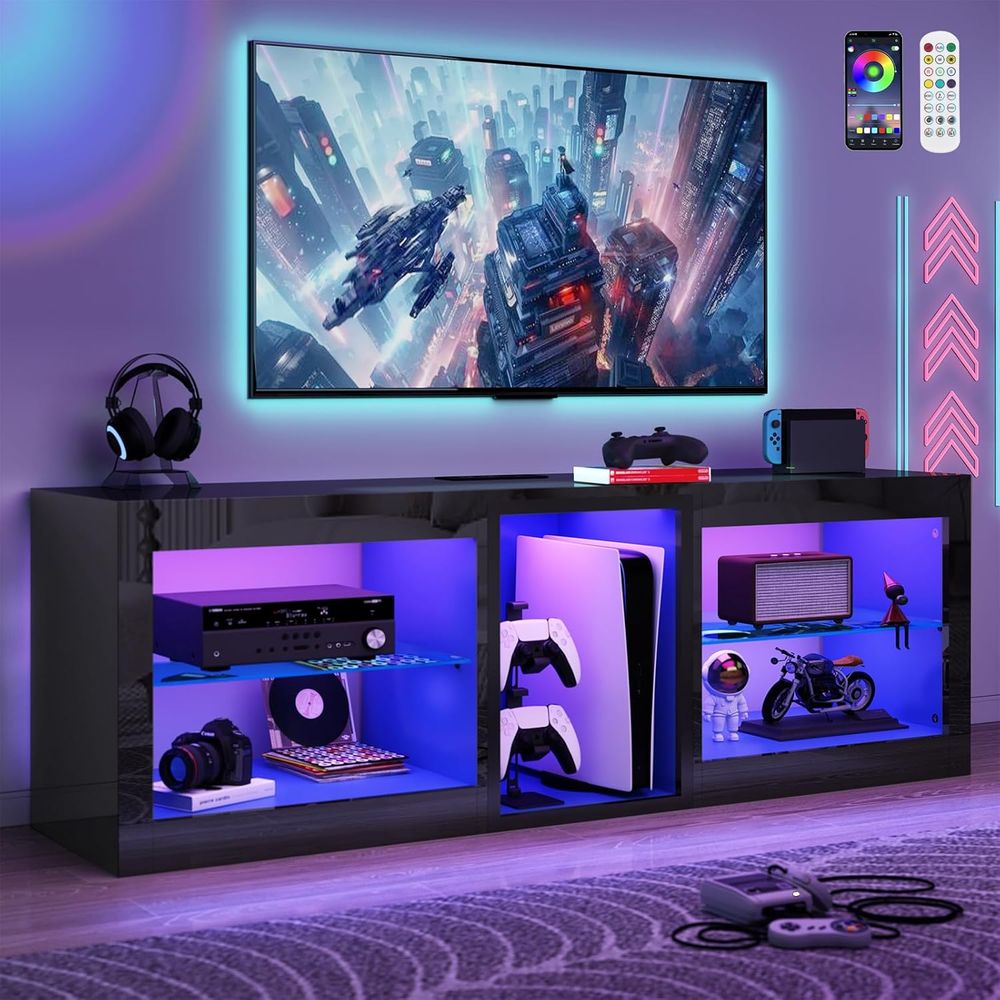 Gaming Console Entertainment Center - Rak TV LED dengan Stopkontak untuk