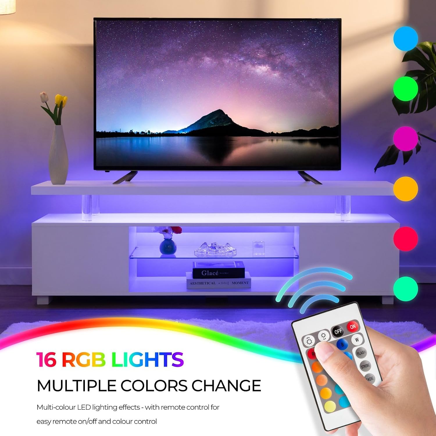 Meja TV LED Putih, Pusat Hibur - Gaming Console Entertainment Center ulasan dan harga