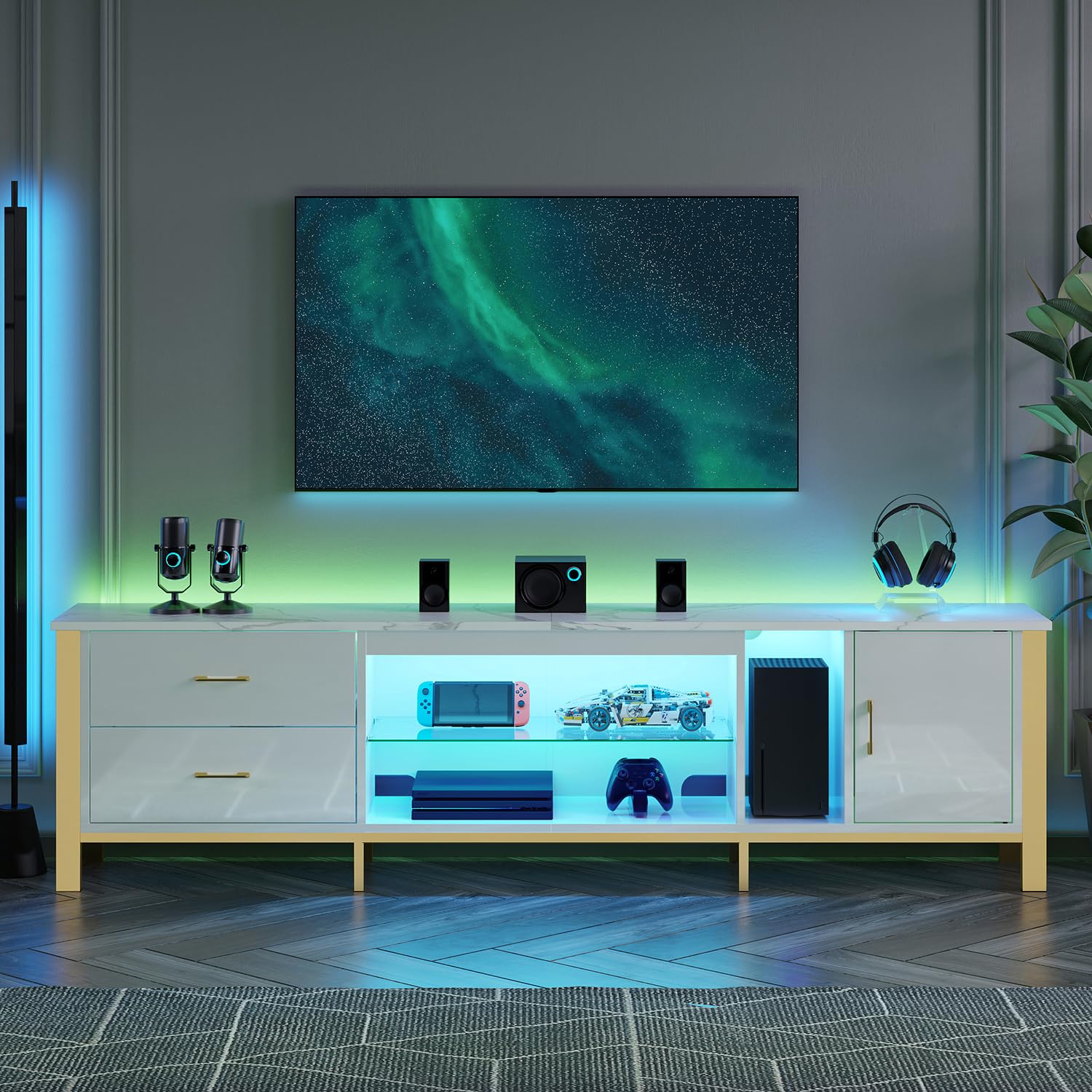 Rak TV untuk TV 75/80/85 inci, - Gaming Console Entertainment Center ulasan dan harga