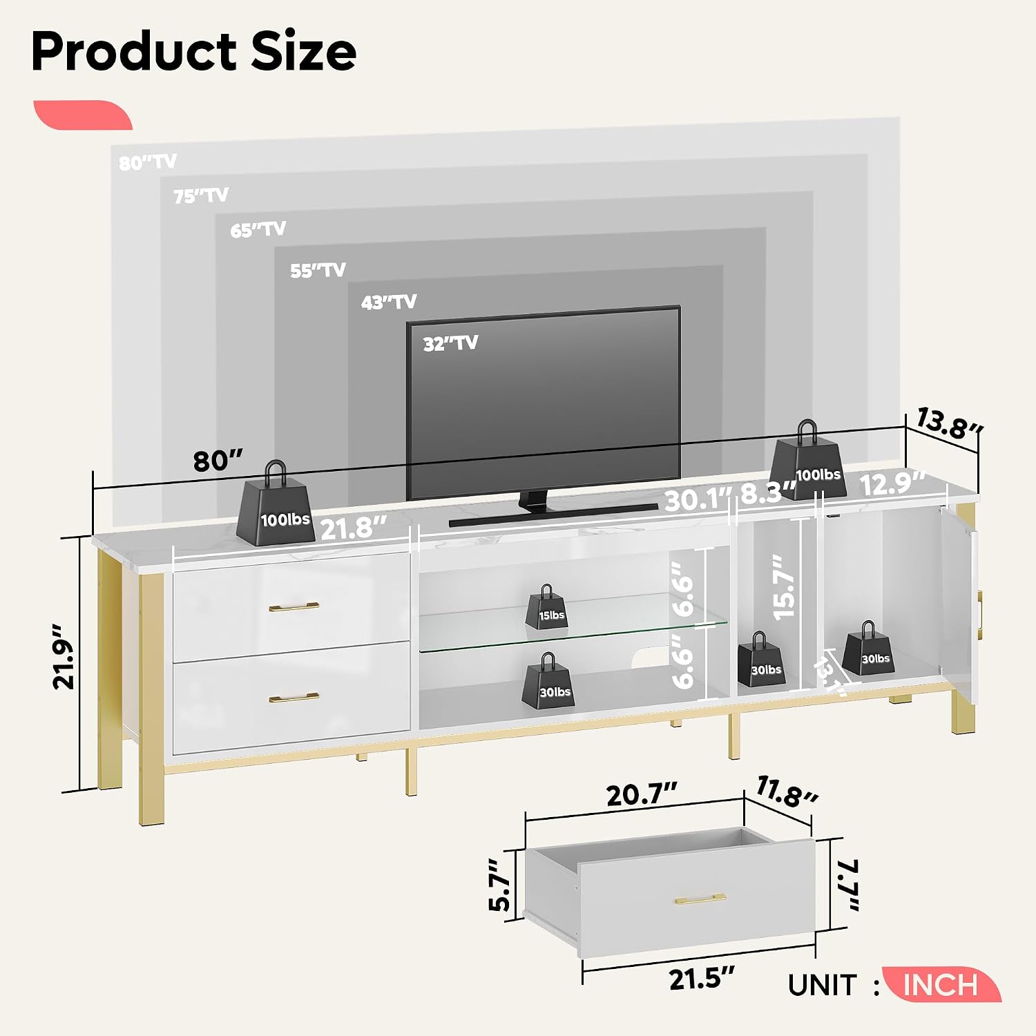 Rak TV untuk TV 75/80/85 inci, - Gaming Console Entertainment Center ulasan dan harga